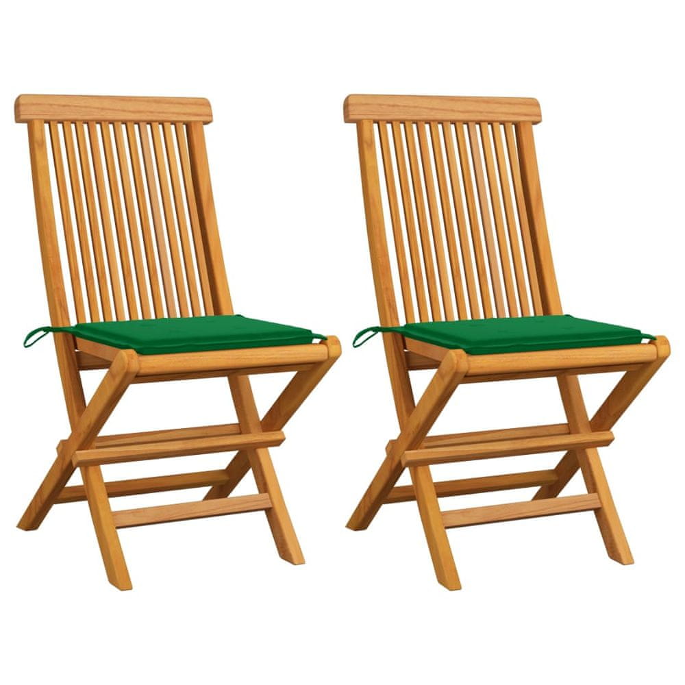 Petromila vidaXL Záhradné stoličky, zelené podložky 2 ks, tíkový masív